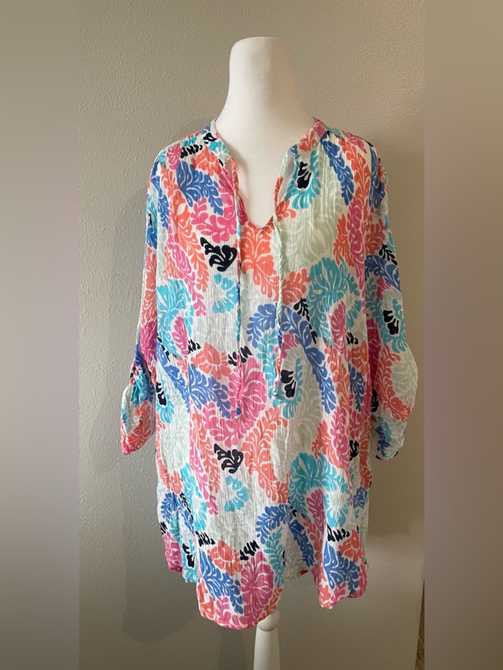 Fresh Produce 100% Cotton "Coral Reef" Tunic -Vibrant Tropical Print Popover Top